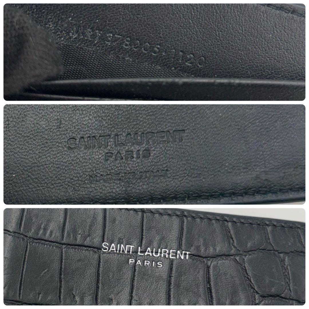 SAINT LAURENT ブラック クロコダイル 二つ折り財布 マネークリップ