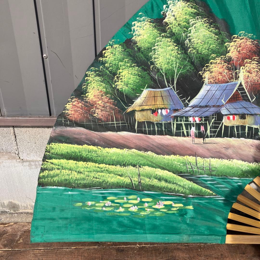 扇 飾り扇子 巨大扇子 壁掛け インテリア 飾り扇 風景画 レトロ 絵画