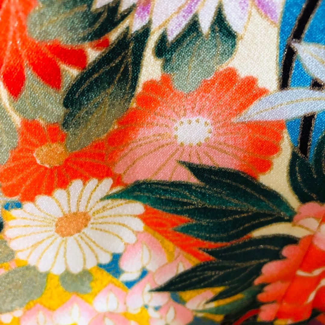 七五三七歳‼正絹赤地×黄色❤️手毬花々金彩ラメきらびやか‼️完全フルセット