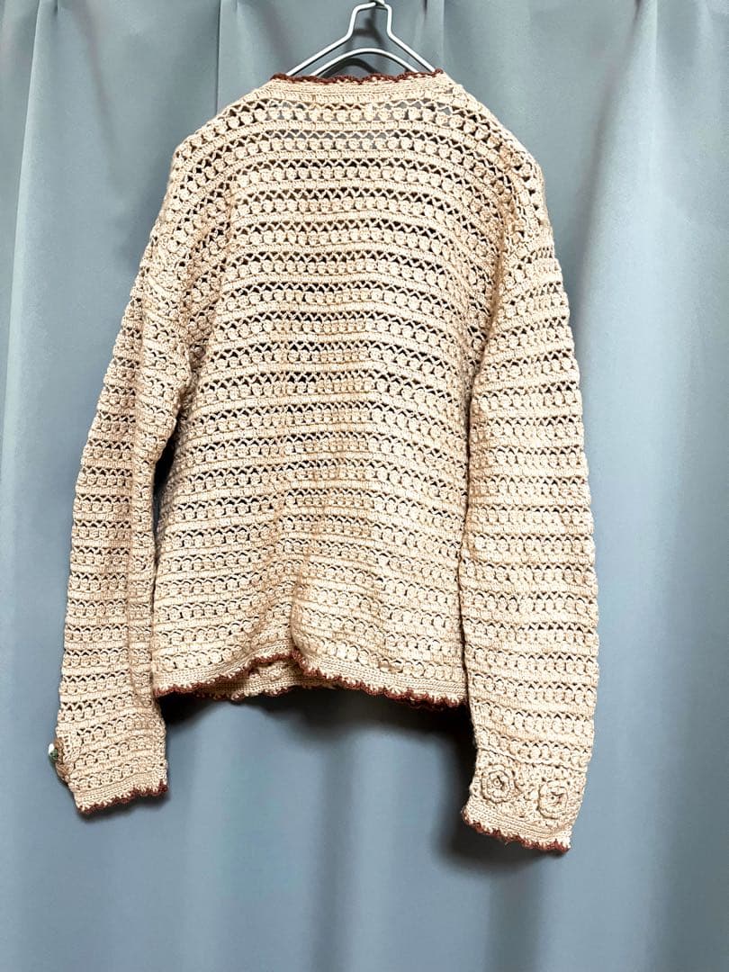 vintage 立体刺繍パッチワーク編みウールニットカーディガン アンティーク
