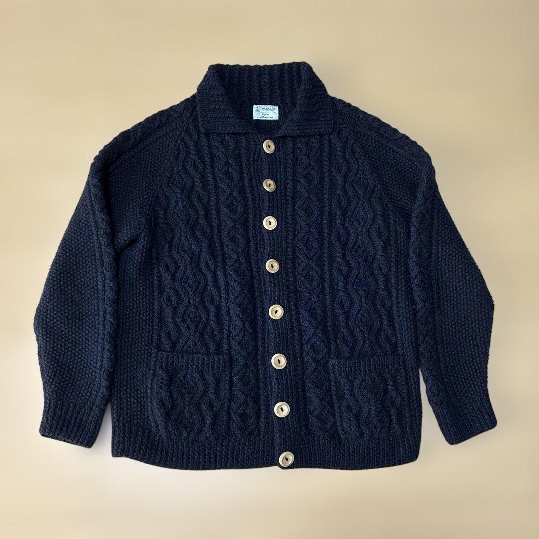 英国製 インバーアラン 3A ランバー カーディガン L相当 緑タグ ブラック黒