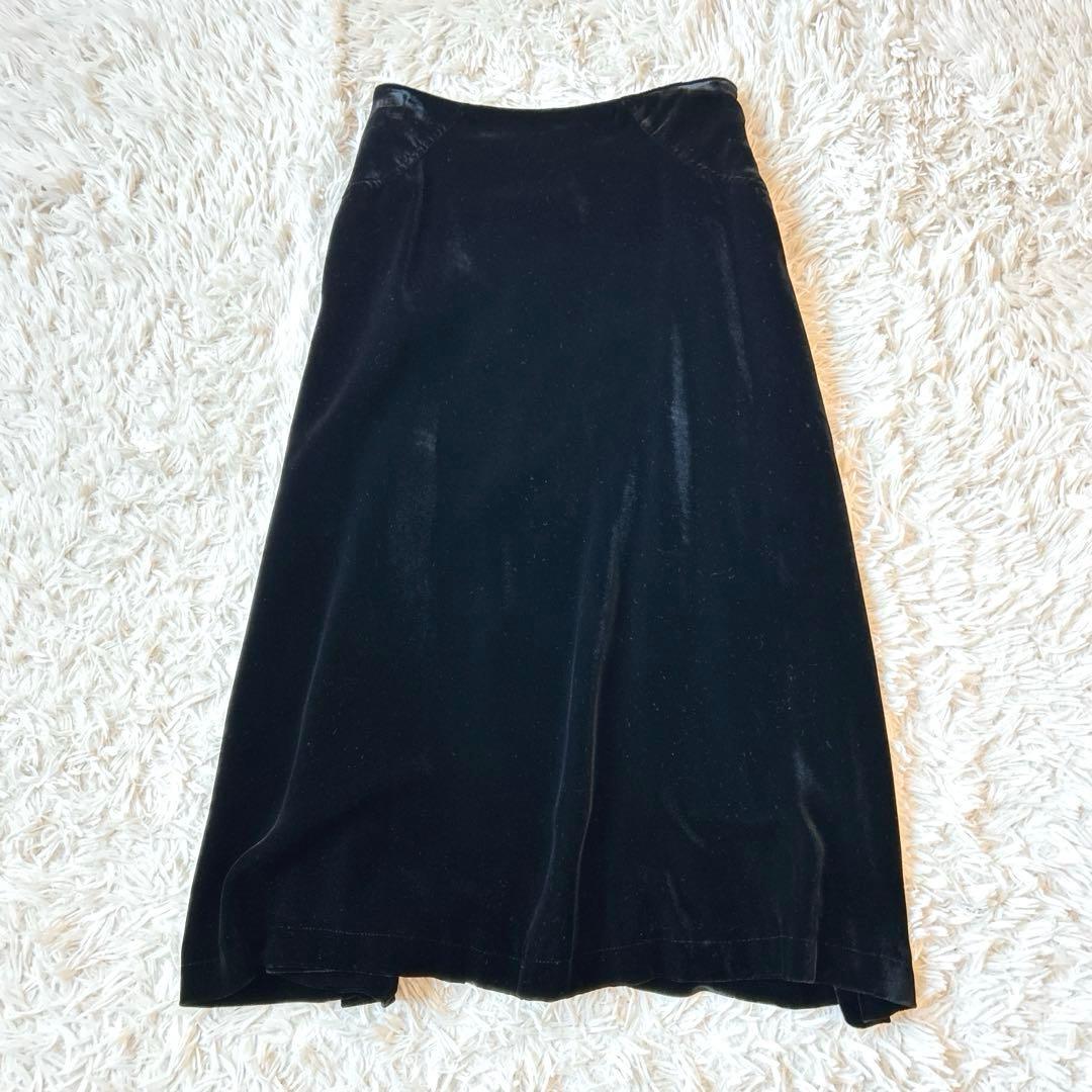 Y's Yohji Yamamoto ワイズ　ベロアフレアスカート 漆黒 艶感
