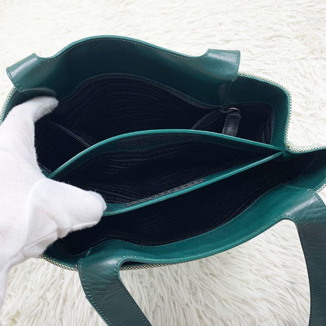 【✨極美品✨】プラダ トートバッグ キャンバス レザー グリーン