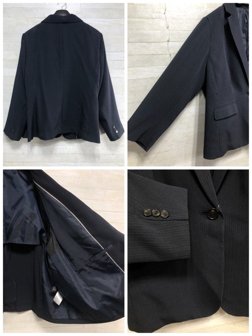 新品☆6L紺系ストライプ♪ストレッチパンツスーツ♪お仕事・通勤〇G284