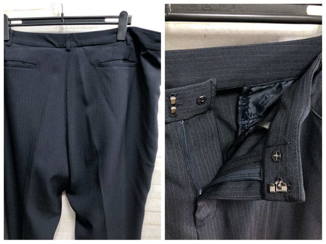 新品☆6L紺系ストライプ♪ストレッチパンツスーツ♪お仕事・通勤〇G284
