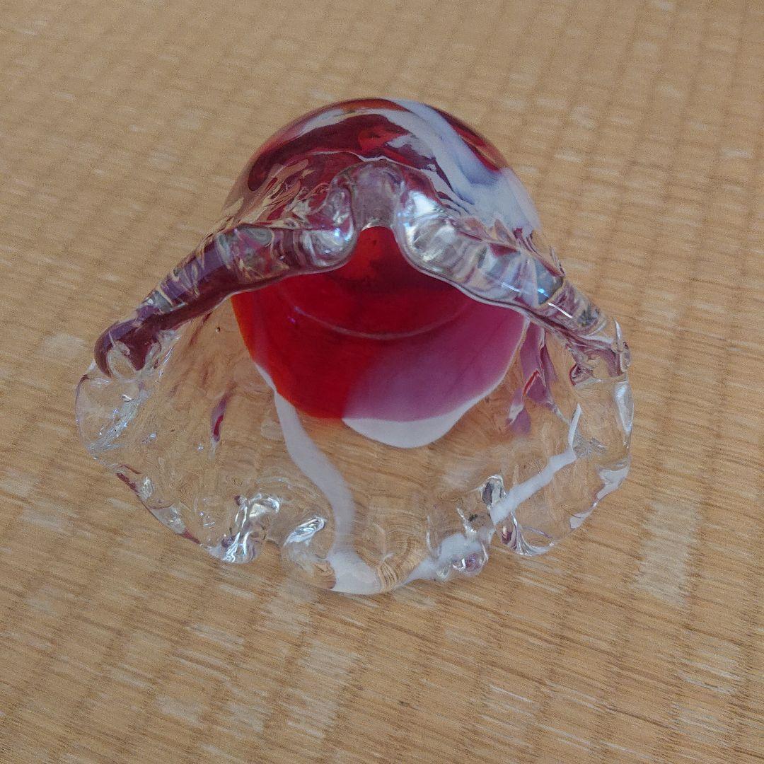 赤と透明のフリルエッジ灰皿ガラスアンティークレア