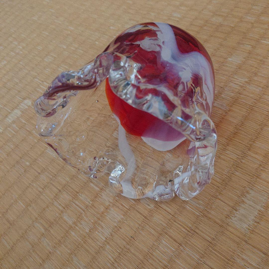 赤と透明のフリルエッジ灰皿ガラスアンティークレア