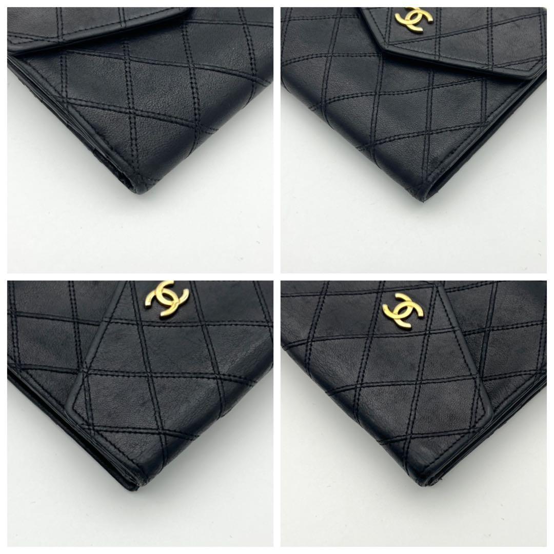 【鑑定済み】CHANEL シャネル ビコローレ Wホック 折り財布 ブラック