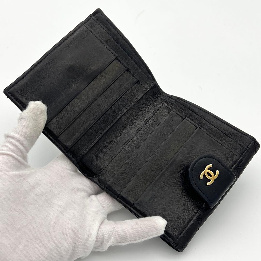 【鑑定済み】CHANEL シャネル ビコローレ Wホック 折り財布 ブラック