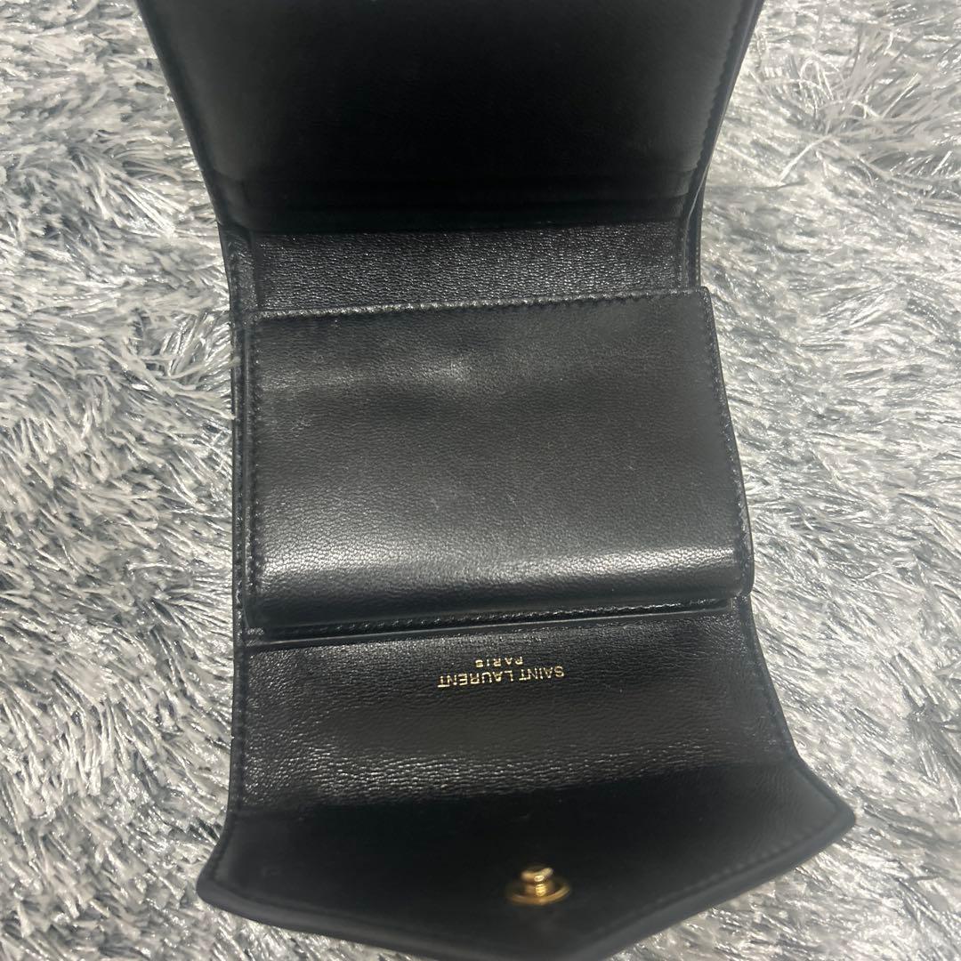 YSL 三つ折り財布 ベージュ×ブラック