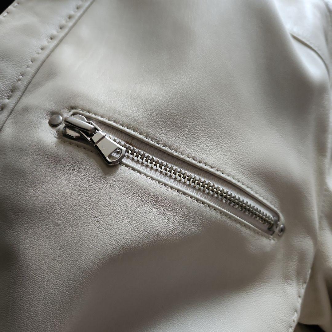 韓国レザー　シングルライダース　白　LL　羊革