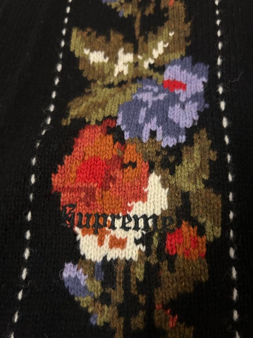 超美品 XL Supreme Floral Stripe Cardigan 黒