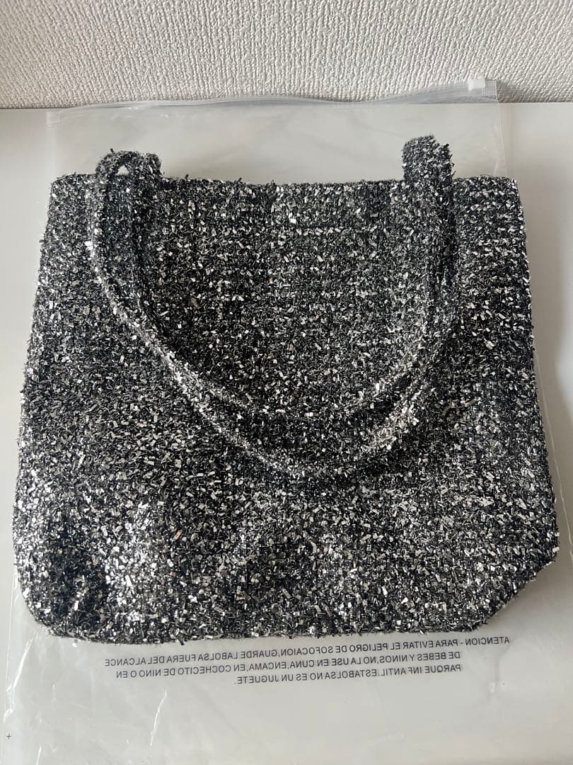 CHANELシャネル ココマークツイードスパンコール トートバッグ ダークグレー