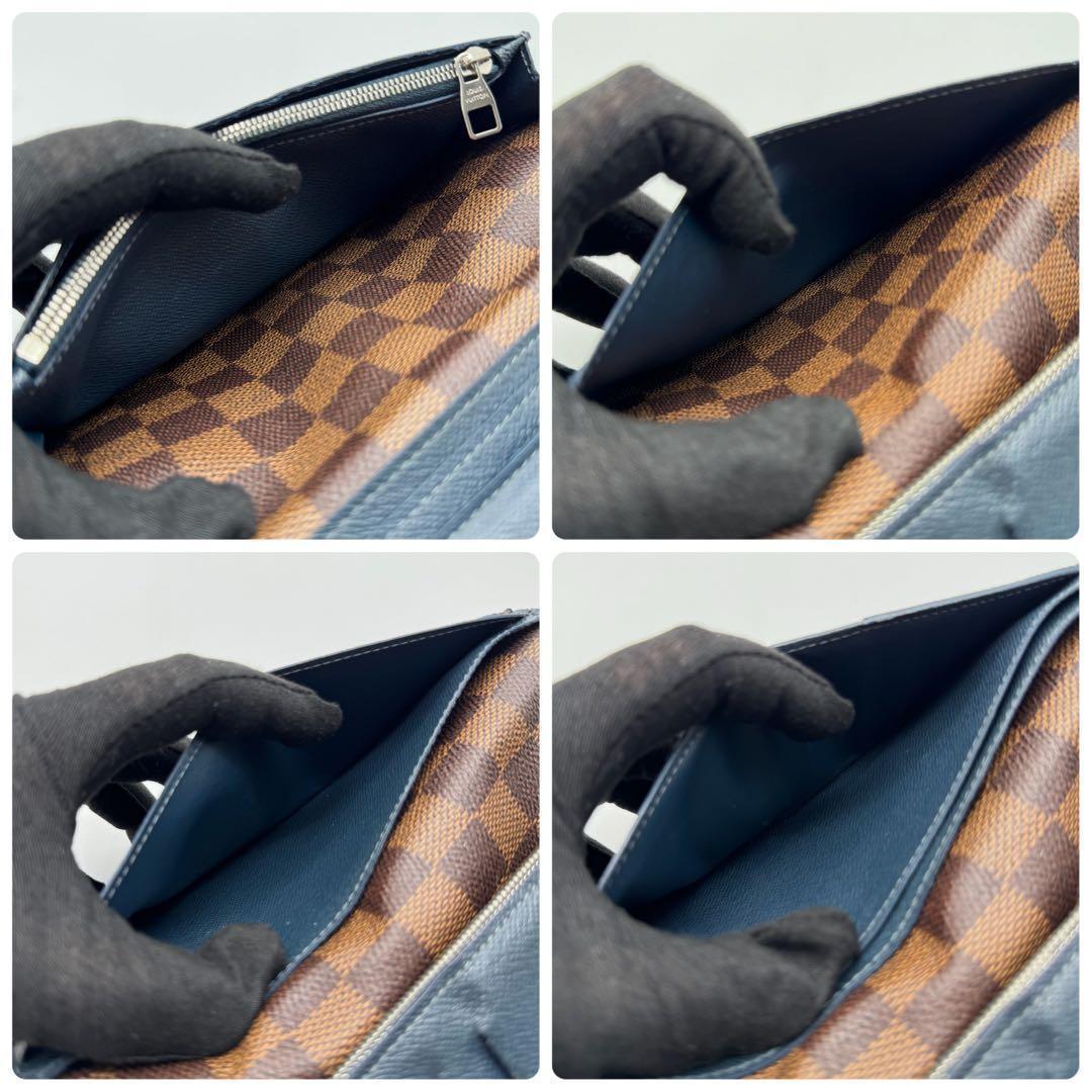 【美品】ルイヴィトン　ダミエ　ポルトフォイユ・ブラザ　長財布　ブルー　ネイビー