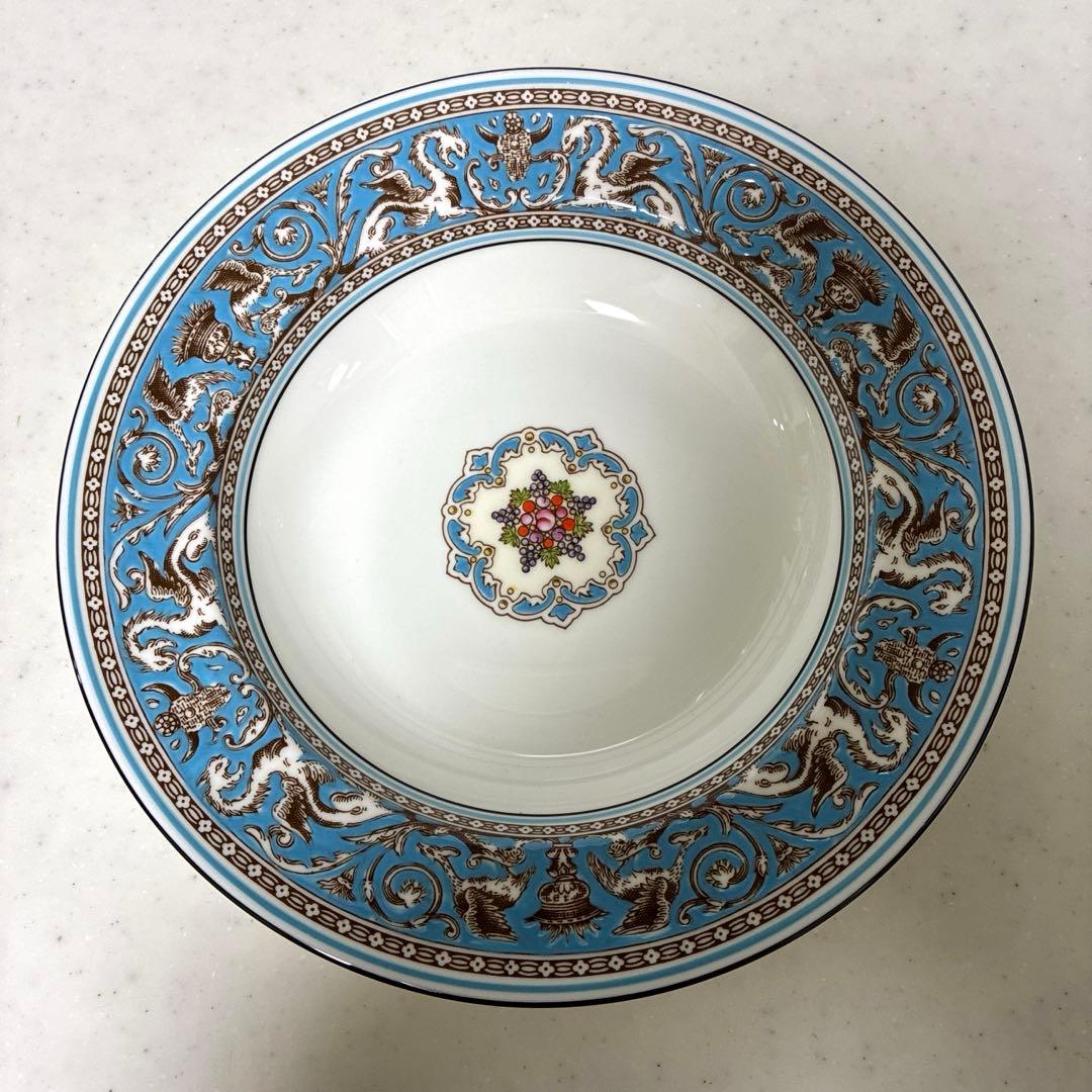 【美品】ウェッジウッド　フロレンティーンターコイズ　スープ皿20.5cm 黒壺