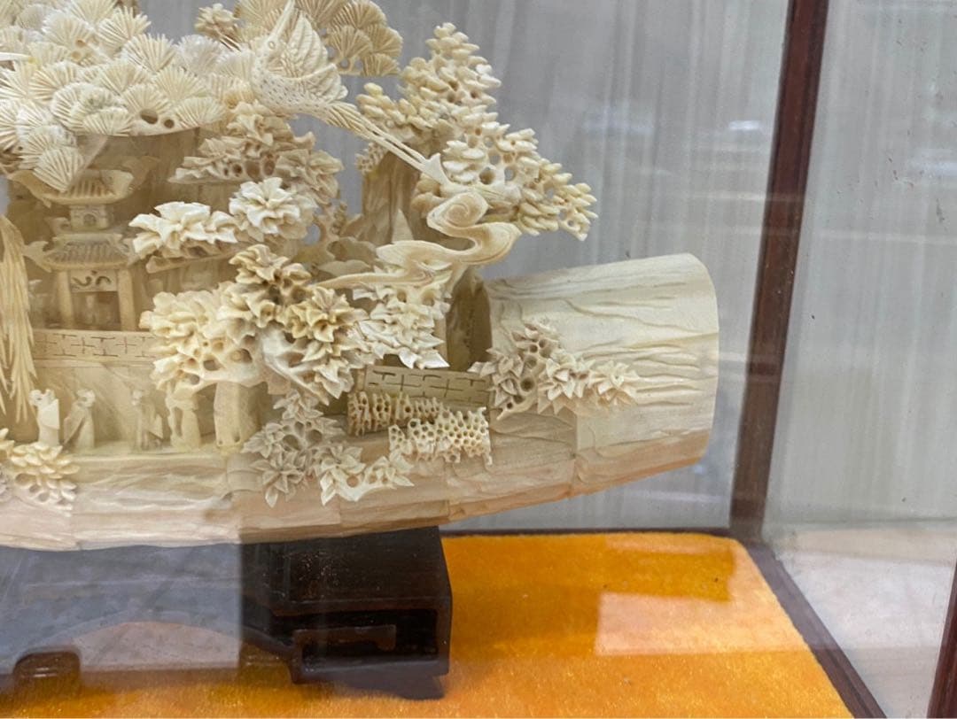 天然マンモス牙精巧な手作り彫刻順風満帆置物