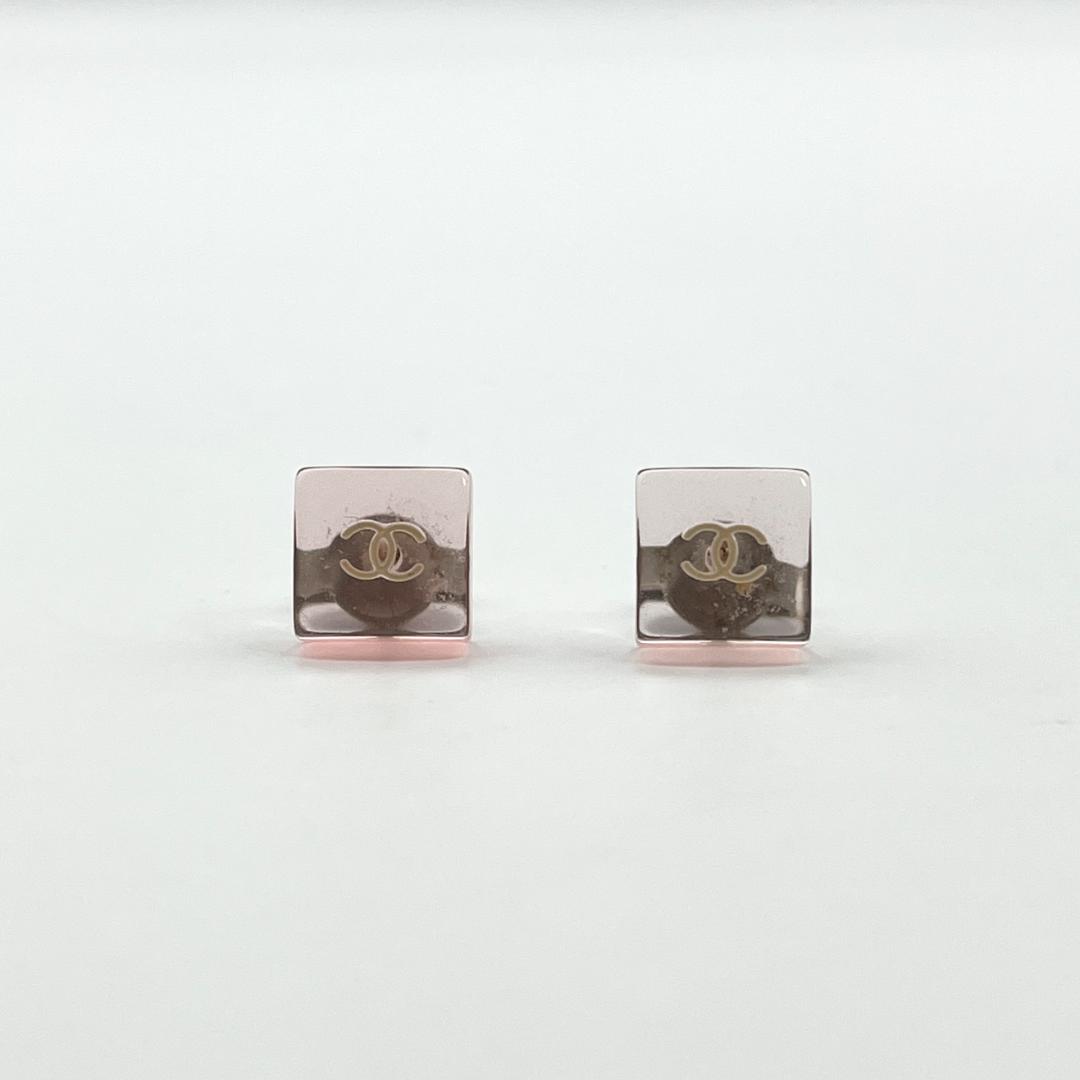 CHANEL シャネル スクエア ピンククリア SV 両耳用 ピアス 箱・タグ付