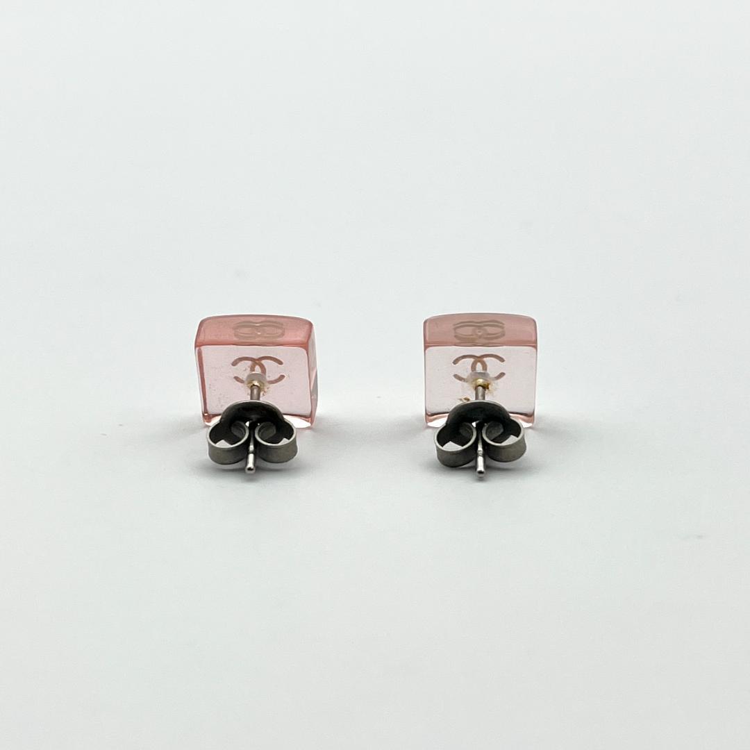 CHANEL シャネル スクエア ピンククリア SV 両耳用 ピアス 箱・タグ付