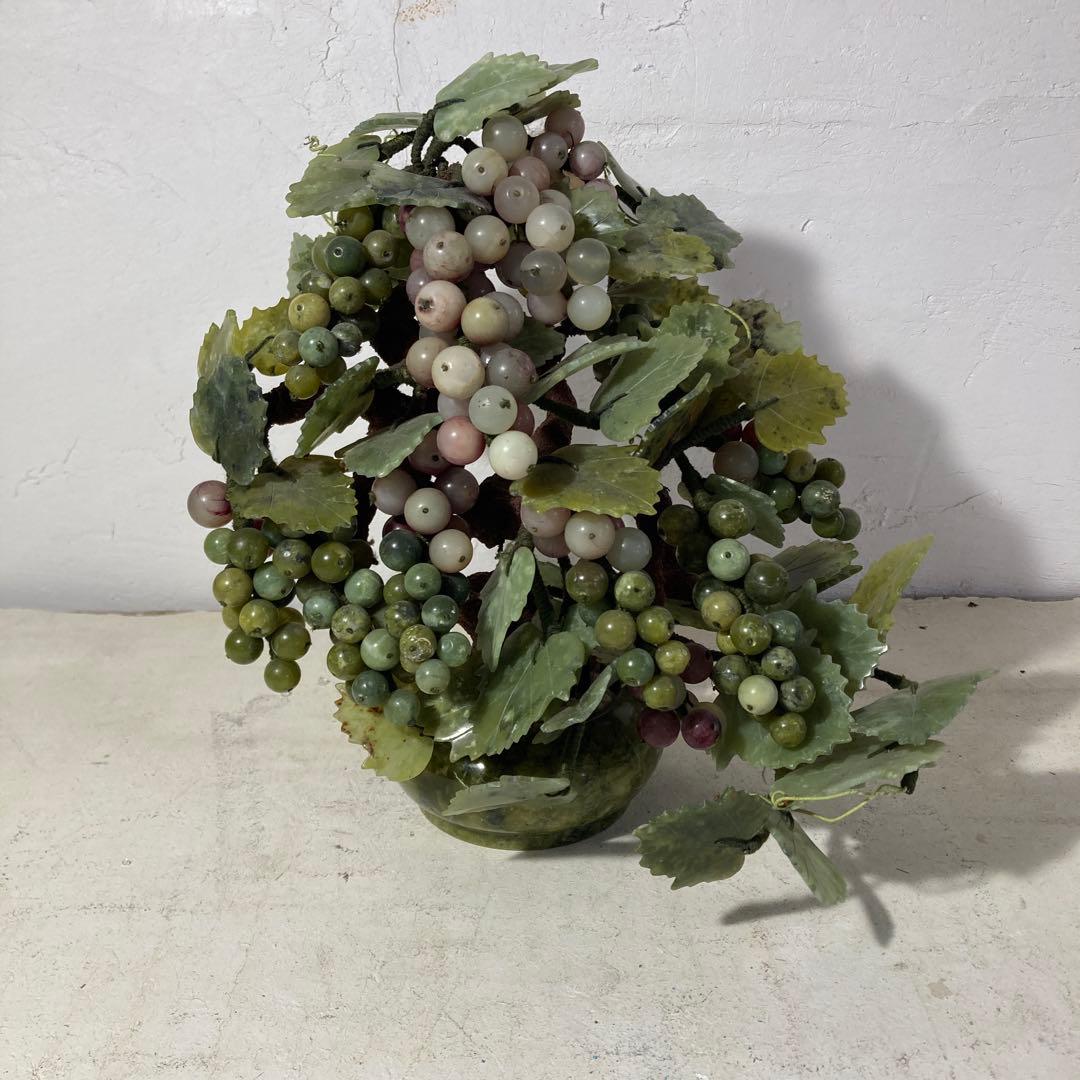 翡翠 宝石 ぶどうの置物 オブジェ 石細工 玉石盆栽 高さ25cm
