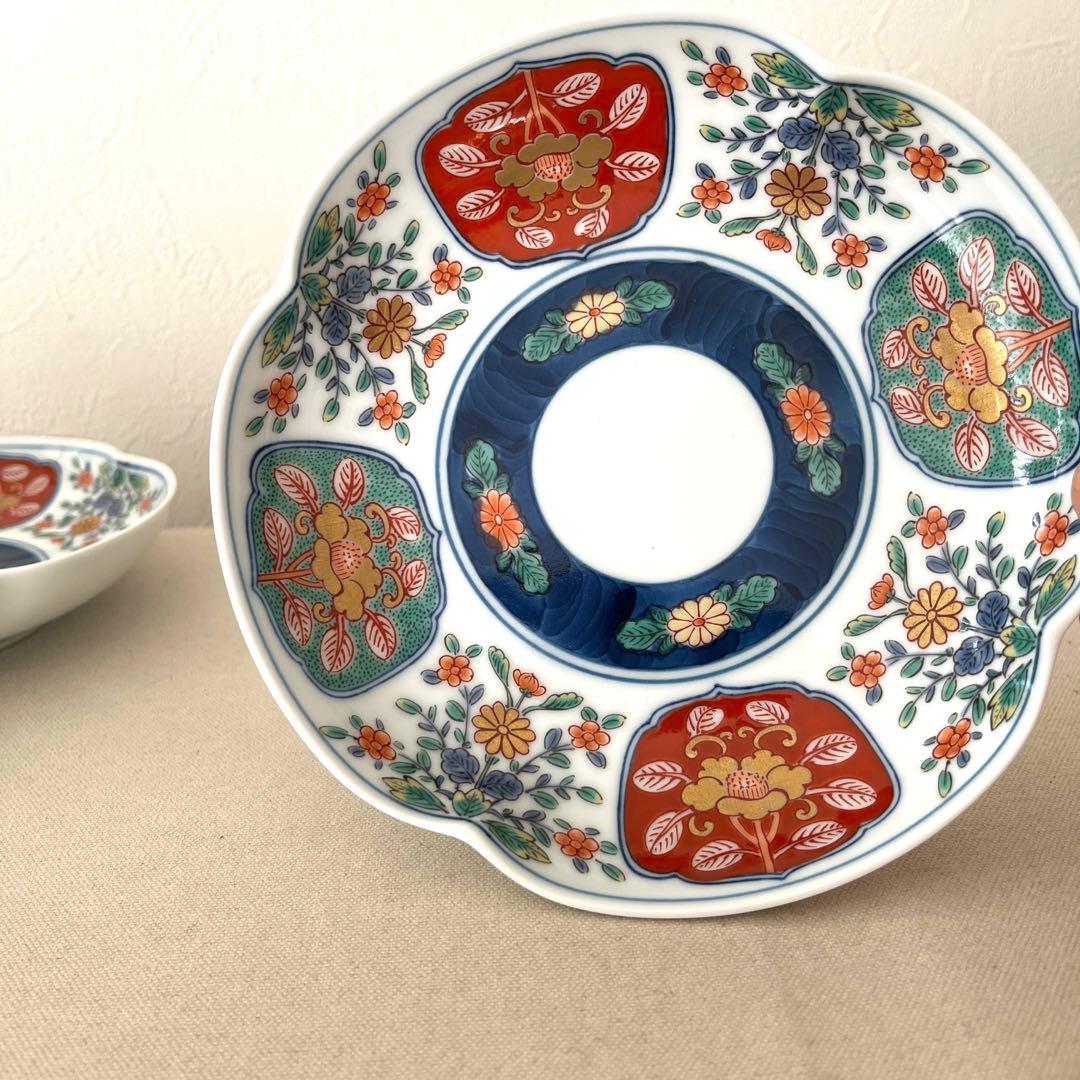 ○M648 ○有田焼 永祥窯 古伊万里　牡丹金彩 輪花皿【5枚】未使用　華やか