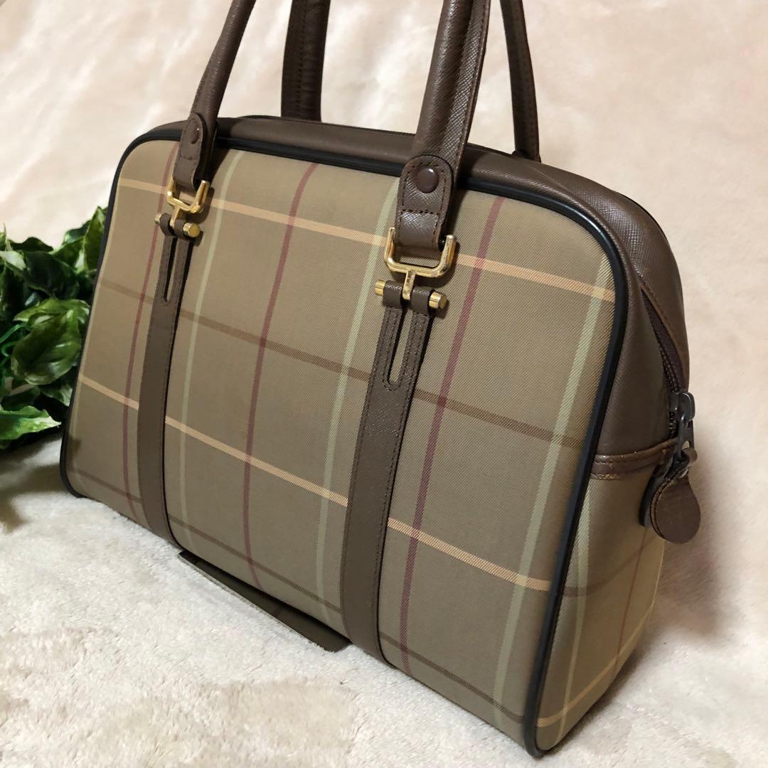 BURBERRY バーバリー　ボストンバッグ　ノバチェック　ホースロゴ　レザー