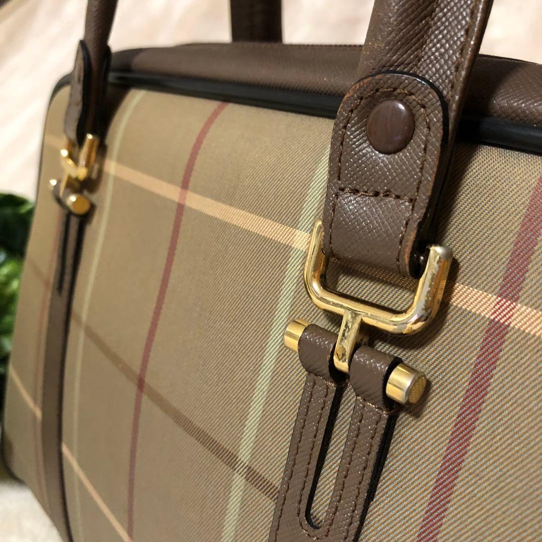 BURBERRY バーバリー　ボストンバッグ　ノバチェック　ホースロゴ　レザー