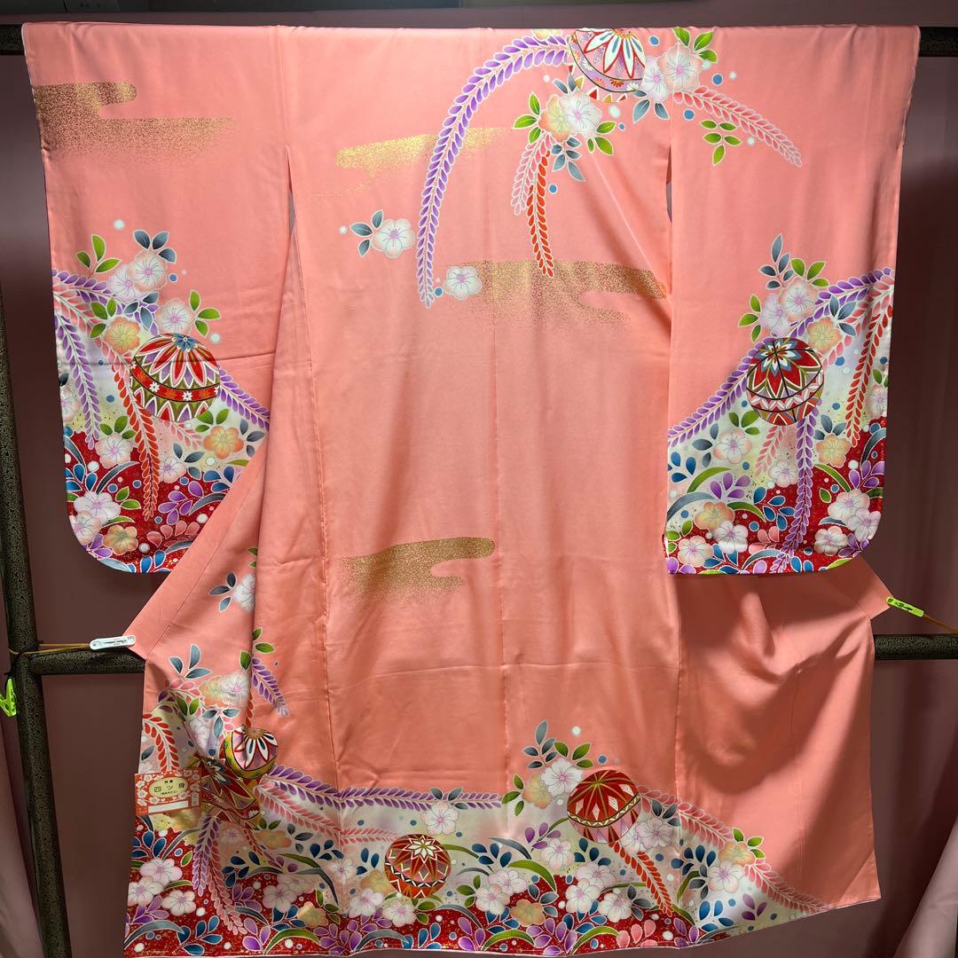 四つ身　着物　七五三　七歳　正絹　サーモンピンク