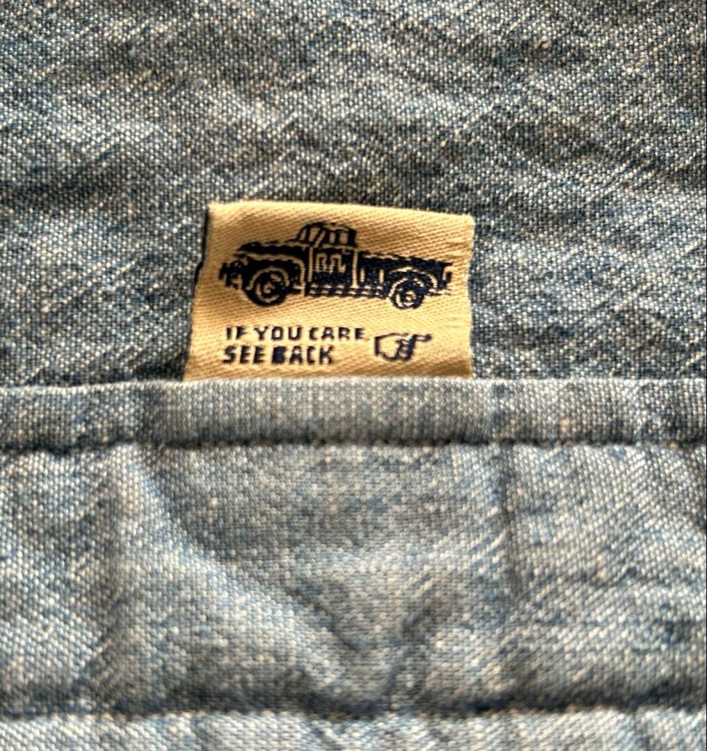 RRLシャンブレーシャツ　ノーカラーシャツ　マチ付　Ｌ　ラルフローレン