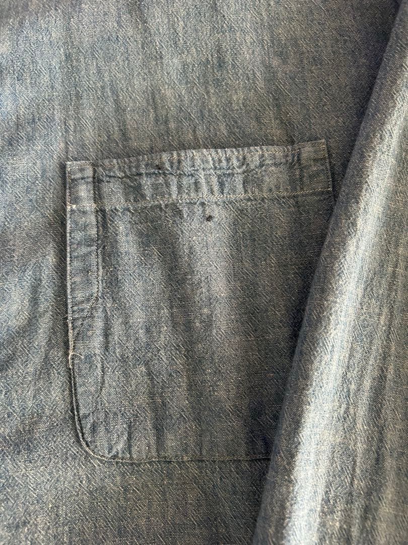 RRLシャンブレーシャツ　ノーカラーシャツ　マチ付　Ｌ　ラルフローレン
