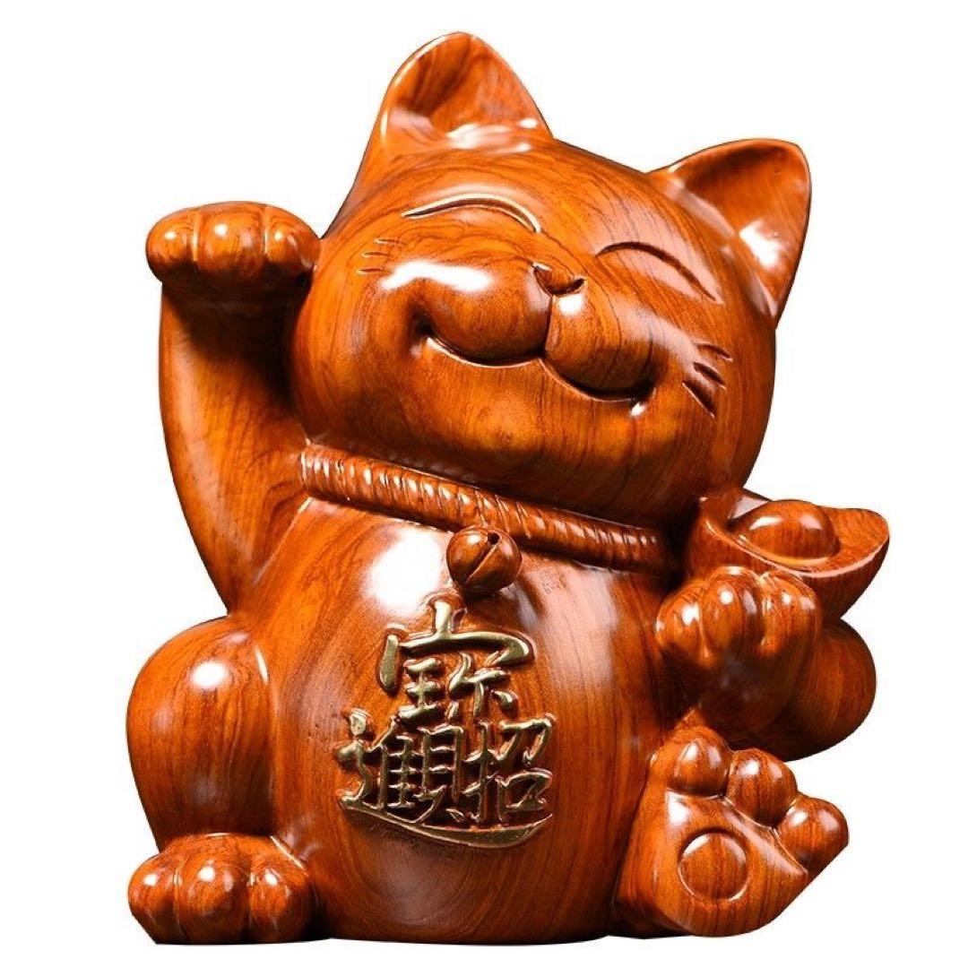 木製 招き猫 大きめ 茶色