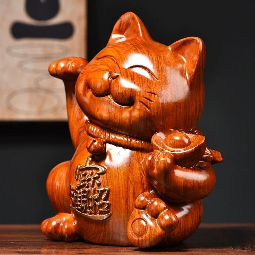 木製 招き猫 大きめ 茶色
