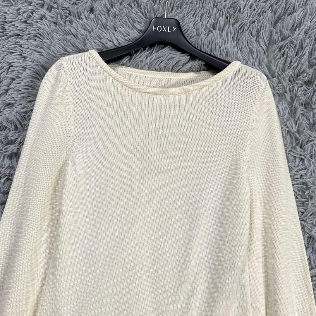 美品✨フォクシー ニットトップスソフトクリーム カシミヤシルク混 パフスリーブ