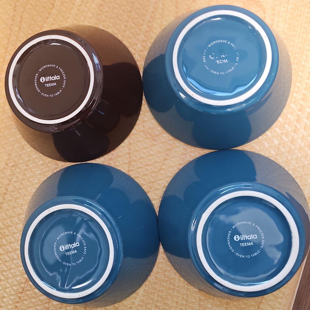 青色 プレートとボウル3個&茶色ボウルの５点セット
