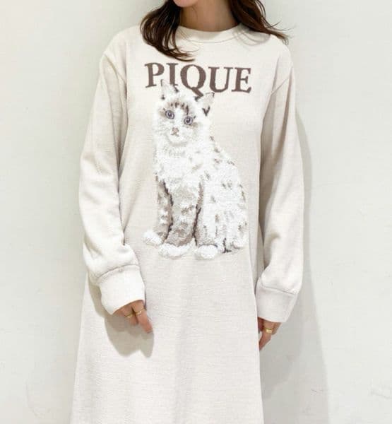 正規品♡新品 ジェラートピケ キャットジャガードワンピース ベージュ