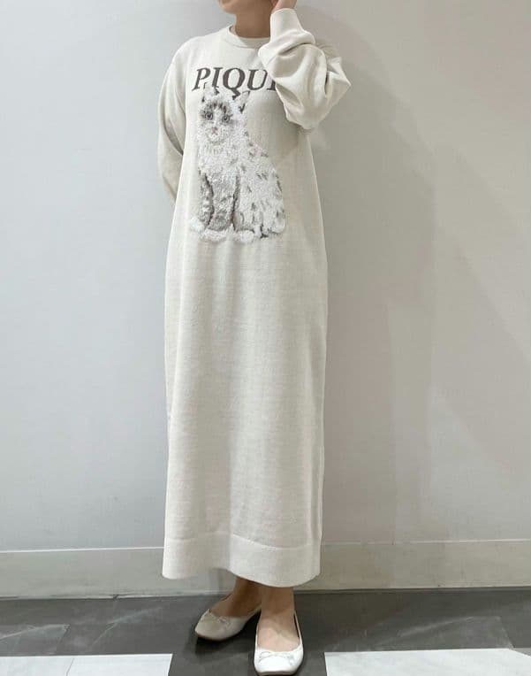 正規品♡新品 ジェラートピケ キャットジャガードワンピース ベージュ