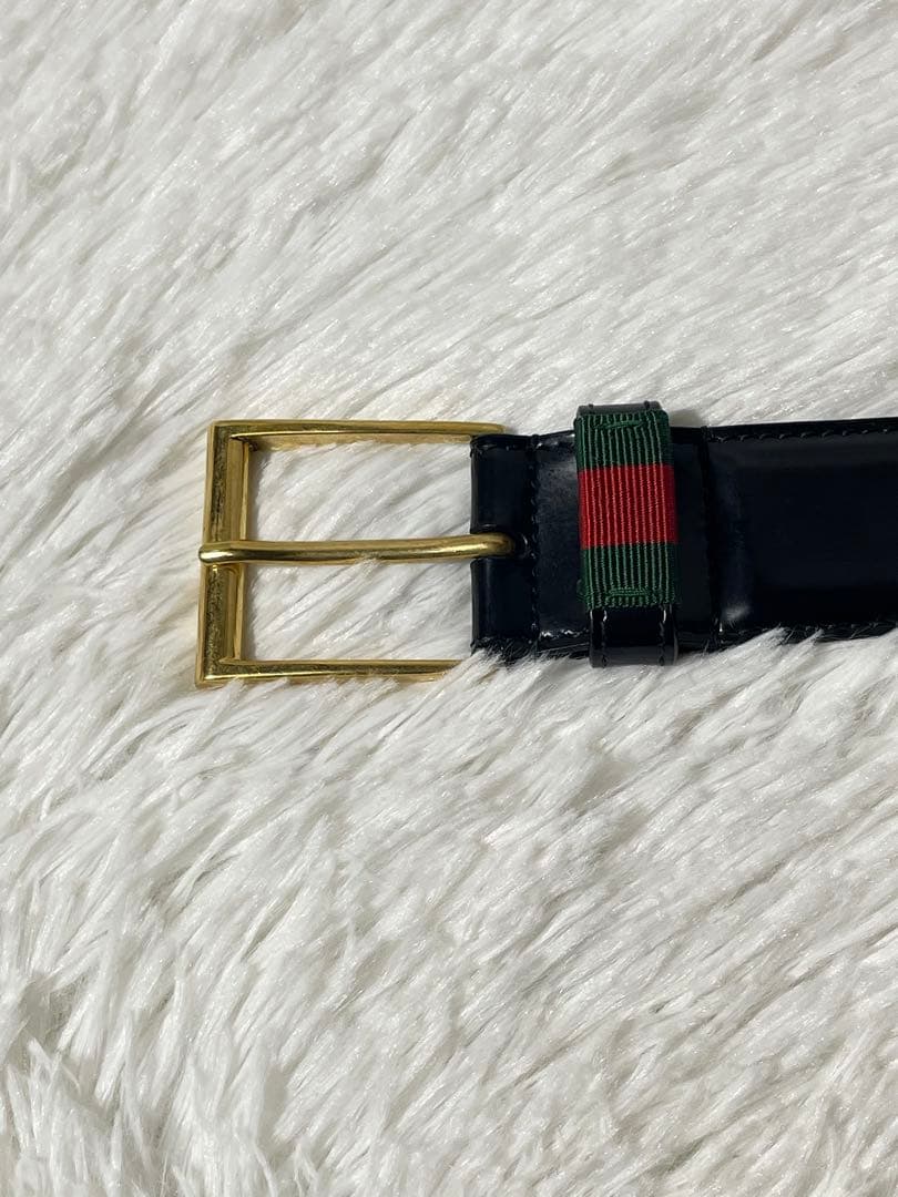 GUCCI グッチ レザーベルト 本革　ブラック ゴールドバックル