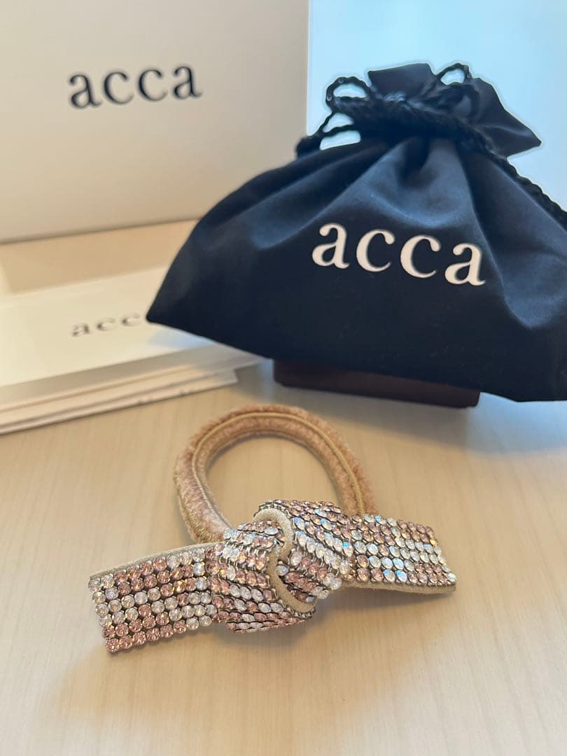 ルア　 acca スワロフスキー　リボンヘアゴム　ドレスポニー