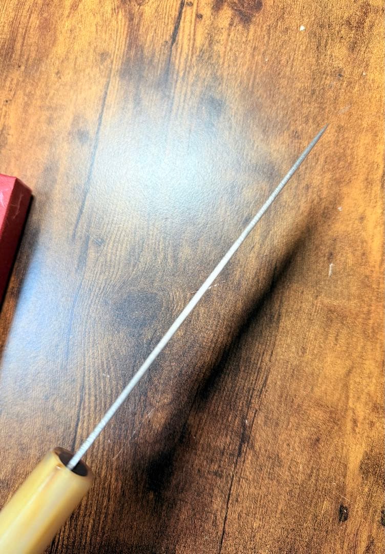義弘作　三徳　包丁　銀三鋼　梨地　山脇刃物製作所　紫檀水牛八角柄