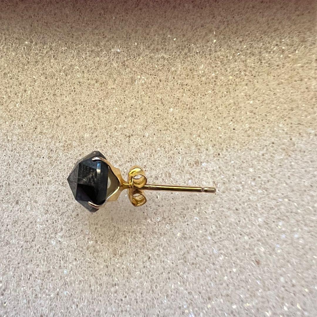 大粒　1.33ct ブラックダイヤモンド　ローズカット　片耳　ピアス　K18