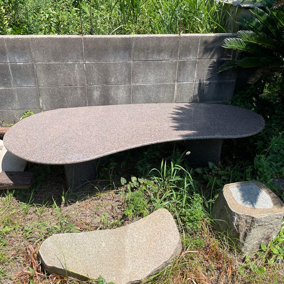 天然石テーブル　庵治石　テーブル　椅子　花崗岩 楕円形 石材 庭装飾用