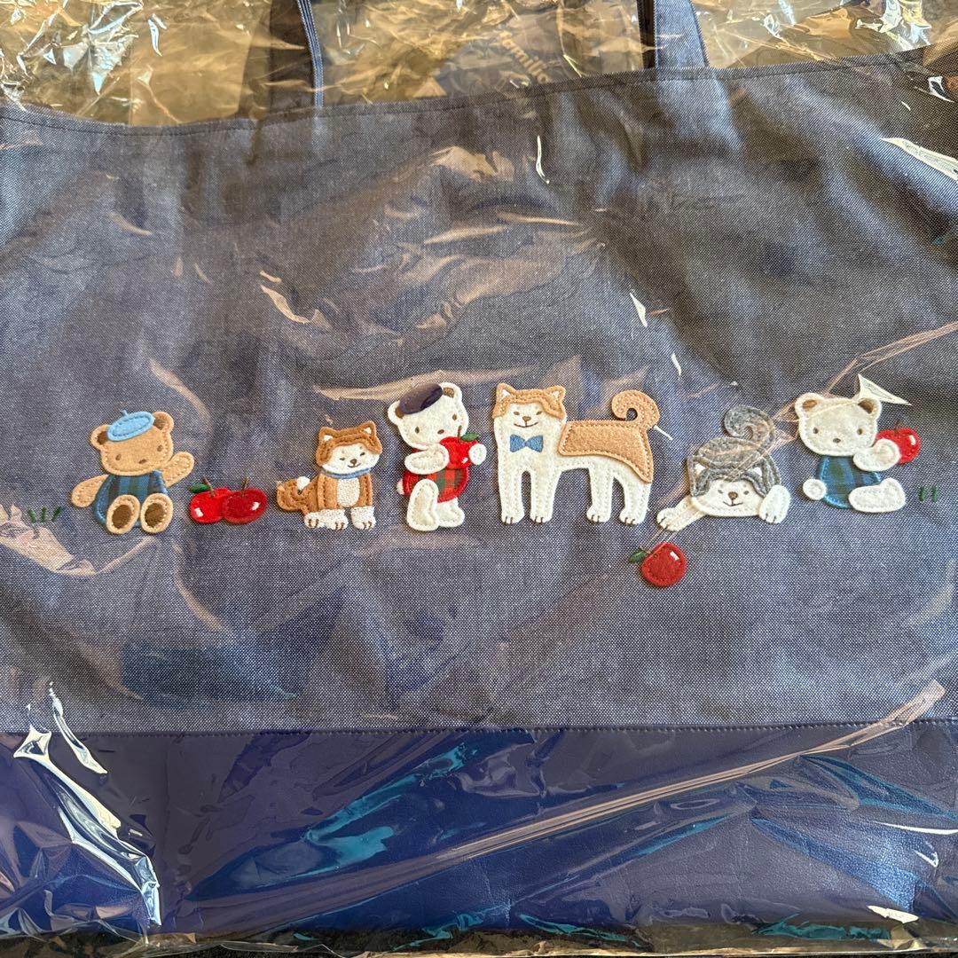 動物刺繍 ネイビー トートバッグ