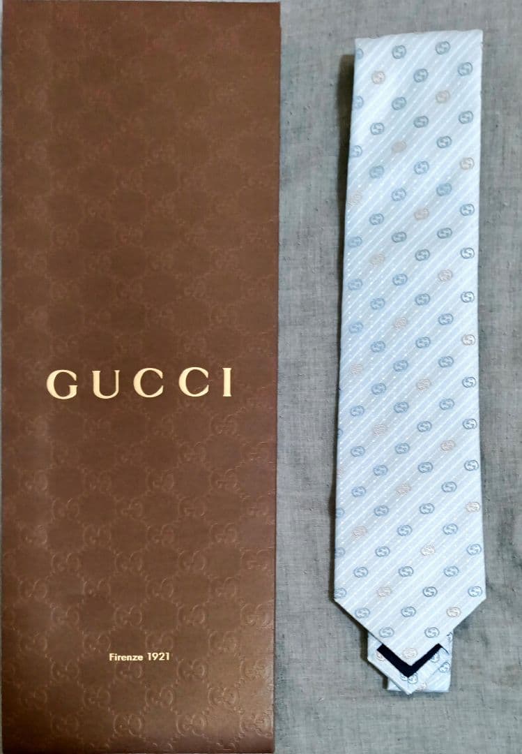 GUCCI 水色 ストライプ ネクタイ 専用袋付き