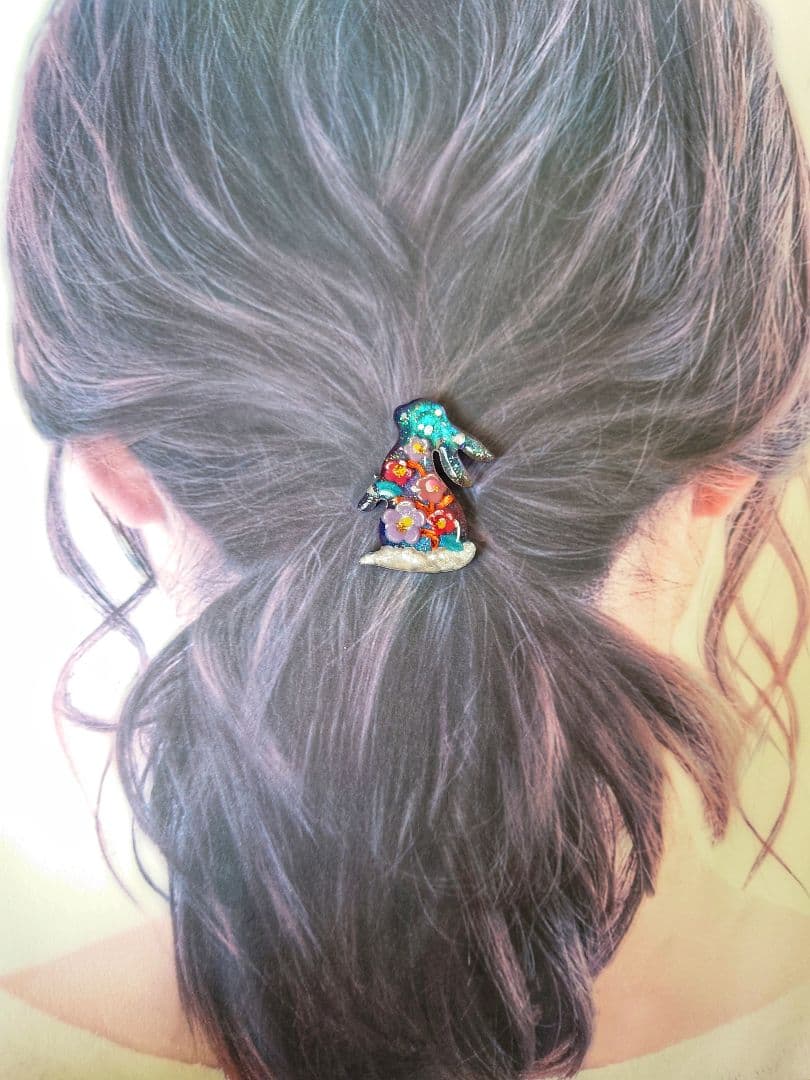 レジン　猫　うさぎ　ヘアゴム　ブローチ　ポニーフック　No.467