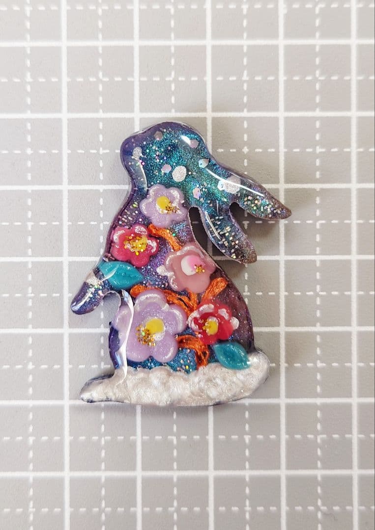 レジン　猫　うさぎ　ヘアゴム　ブローチ　ポニーフック　No.467