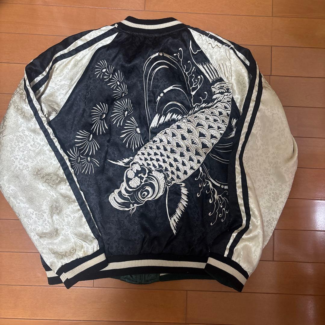 龍刺繍　М　リバーシブル　スカジャン　鯉　ドラゴン　サテン
