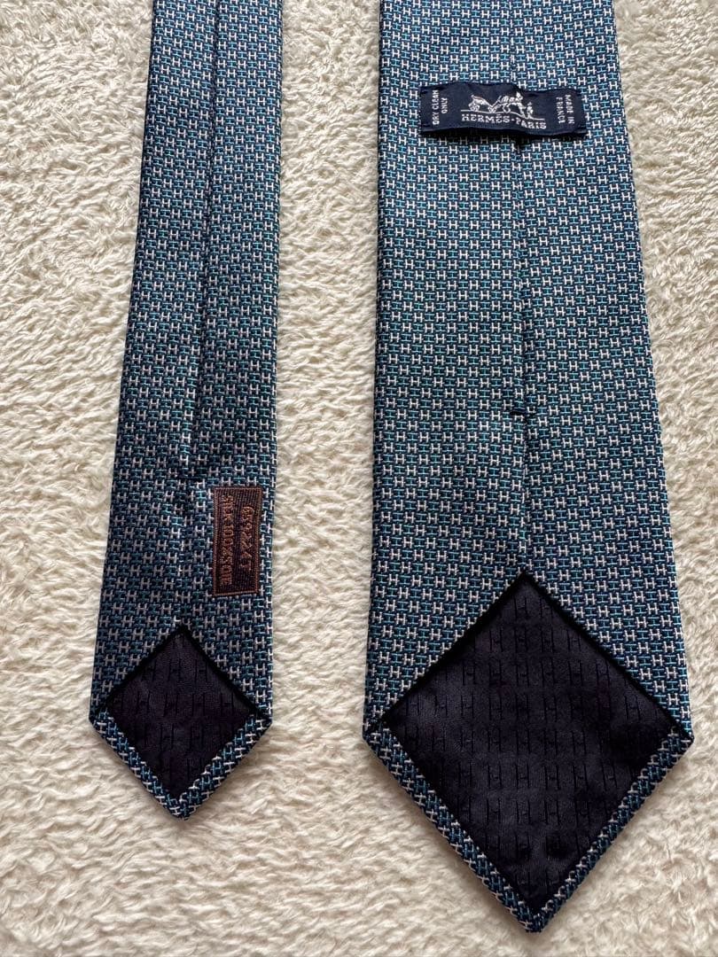 未使用 HERMES エルメス ネクタイ ブルー グリーン 青緑 新品 シルク