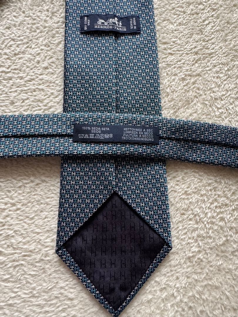 未使用 HERMES エルメス ネクタイ ブルー グリーン 青緑 新品 シルク