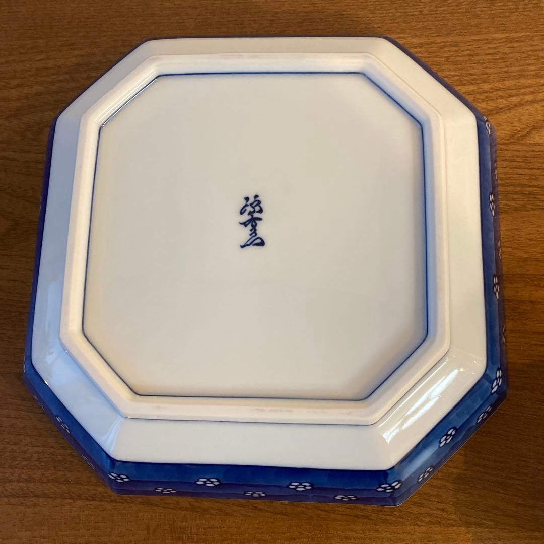 源右衛門窯　染付梅地紋　方皿　栞　箱