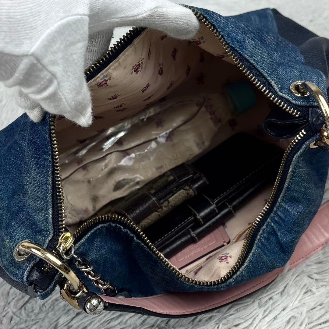 美品 COACH デニム 2way トートバッグ 肩掛け マグネット ネイビー