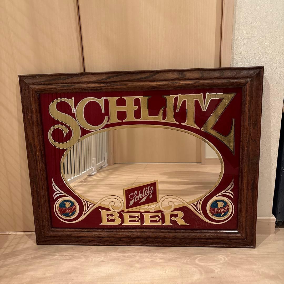 アンティークパブミラー　壁掛け　SCHLITZ BEER ヴィンテージ 大きめ鏡
